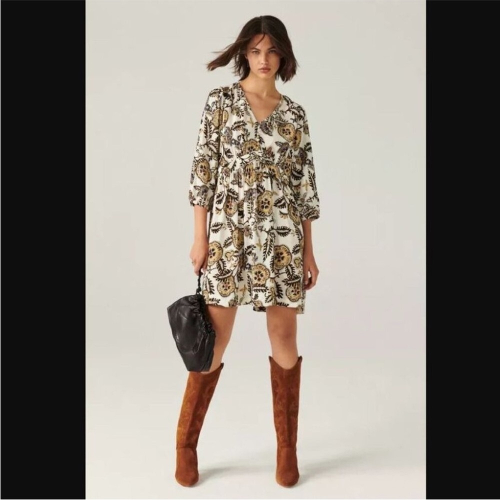 Ba&sh Volver Dress in Ecru Floral Paisley Print size Small